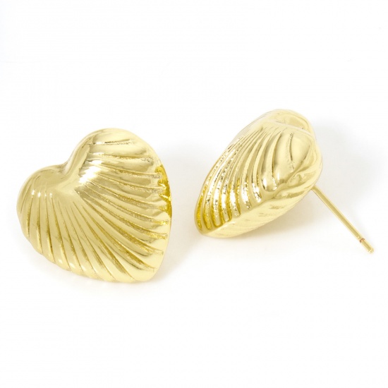 Immagine di 1 Paio Ecologico Elegante San Valentino 18K Vero Oro Placcato Ottone Cuore Striscia Orecchini a Perno Per Donne San Valentino 20.5mm x 19mm