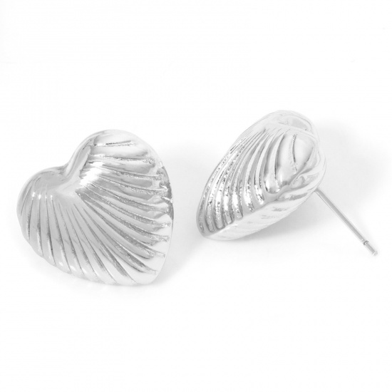 Immagine di 1 Paio Ecologico Elegante San Valentino Vero Platino Placcato Ottone Cuore Striscia Orecchini a Perno Per Donne San Valentino 20.5mm x 19mm