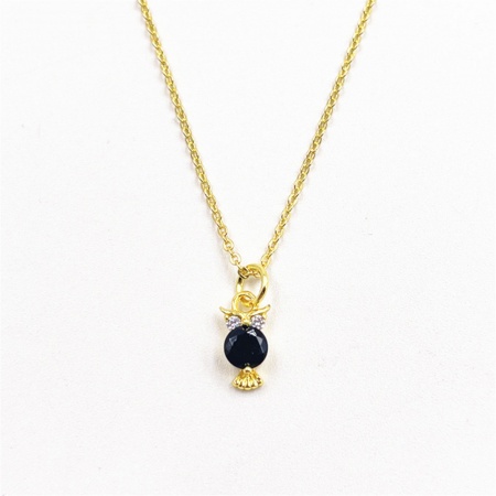 Picture of 1 Piece Eco-friendly Exquisite Birthstone 18K Gold Plated Black Brass & Cubic Zirconia Link Cable Chain Owl Animal Micro Pave Pendant Necklace For Women Party 45cm(17.7") long