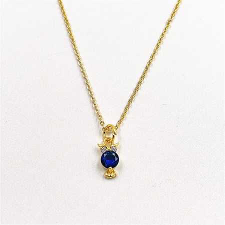 Picture of Eco-friendly Exquisite Birthstone 18K Gold Plated Multicolor Brass & Cubic Zirconia Link Cable Chain Owl Animal Micro Pave Pendant Necklace For Women Party