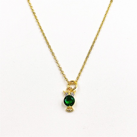 Picture of Eco-friendly Exquisite Birthstone 18K Gold Plated Multicolor Brass & Cubic Zirconia Link Cable Chain Owl Animal Micro Pave Pendant Necklace For Women Party