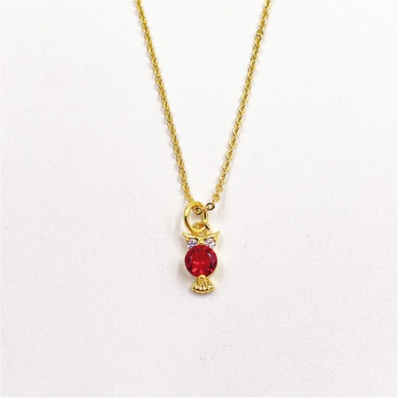Picture of Eco-friendly Exquisite Birthstone 18K Gold Plated Multicolor Brass & Cubic Zirconia Link Cable Chain Owl Animal Micro Pave Pendant Necklace For Women Party
