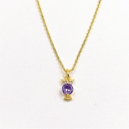 Picture of Eco-friendly Exquisite Birthstone 18K Gold Plated Multicolor Brass & Cubic Zirconia Link Cable Chain Owl Animal Micro Pave Pendant Necklace For Women Party