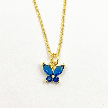 Picture of Eco-friendly Exquisite Insect 18K Gold Plated Multicolor Brass & Cubic Zirconia Link Cable Chain Butterfly Animal Micro Pave Pendant Necklace For Women Party