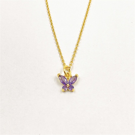 Picture of Eco-friendly Exquisite Insect 18K Gold Plated Multicolor Brass & Cubic Zirconia Link Cable Chain Butterfly Animal Micro Pave Pendant Necklace For Women Party