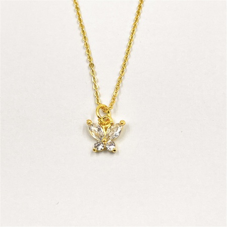 Picture of Eco-friendly Exquisite Insect 18K Gold Plated Multicolor Brass & Cubic Zirconia Link Cable Chain Butterfly Animal Micro Pave Pendant Necklace For Women Party
