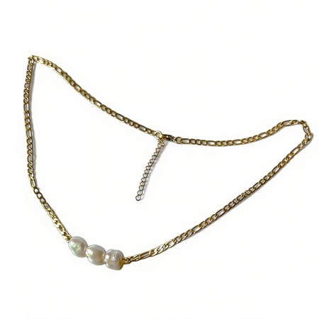 Imagen de Wholesale Baroque Pendant Charm Necklace, 18K Gold Plated 304 Stainless Steel & Natural Pearl Figaro Chain, Women's Vacuum Plating Elegant Retro Party Jewelry For Retailer, 40cm(15.7") long, 1 Piece