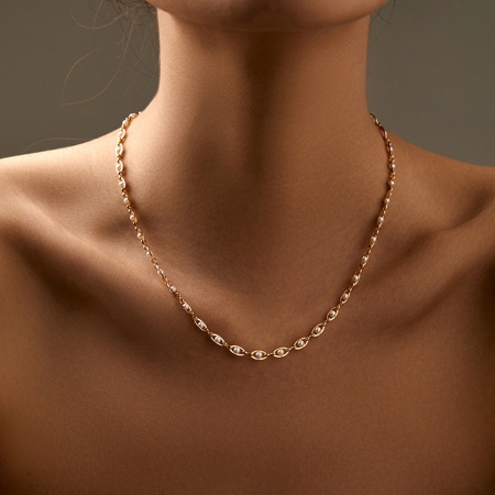 1 Piece Eco-friendly Simple & Casual Elegant 18K Real Gold Plated Brass Handmade Link Chain Marquise Imitation Pearl Necklace For Women Party 45cm(17 6/8") long