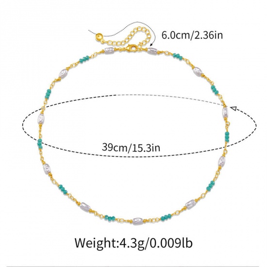 Bild von 1 Strang Umweltfreundlich Barock Elegant 18K Echtgold plattiert Messing Handgefertigte Gliederkette Barocke Imitat Perle Halskette Für Frauen Party 39cm lang