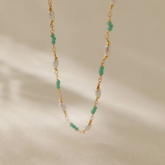 Bild von 1 Strang Umweltfreundlich Barock Elegant 18K Echtgold plattiert Messing Handgefertigte Gliederkette Barocke Imitat Perle Halskette Für Frauen Party 39cm lang