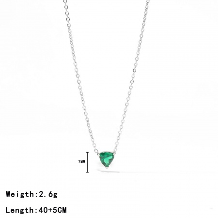 Picture of Wholesale Triangle Green Rhinestone May Birthstone Pendant Charm Necklace, Real Platinum Plated 304 Stainless Steel Link Cable Chain, Women's Eco-friendly Exquisite Ins Style Gift Jewelry For Retailer, 40cm(15.7") long, 1 Piece