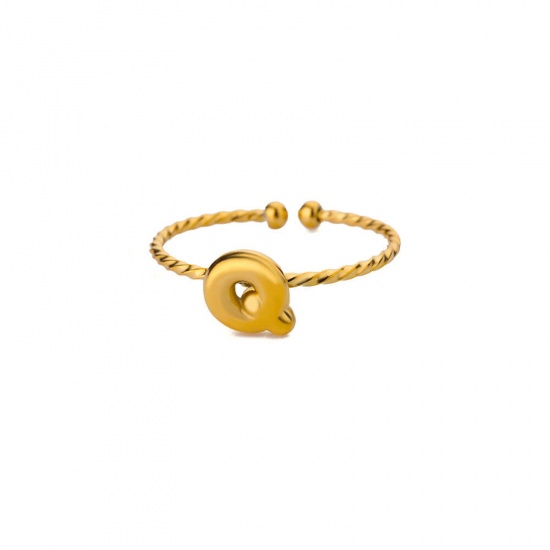 Imagen de 1 Unidad Enchapado al Vacío Sencillo & Casual Sencillo Chapado en Oro de 18K 304 Acero Inoxidable Abierto Ajustable Trenzado Mensaje " Q " Anillos Para Mujeres Día de la Madre 20mm (US Size 10.25)