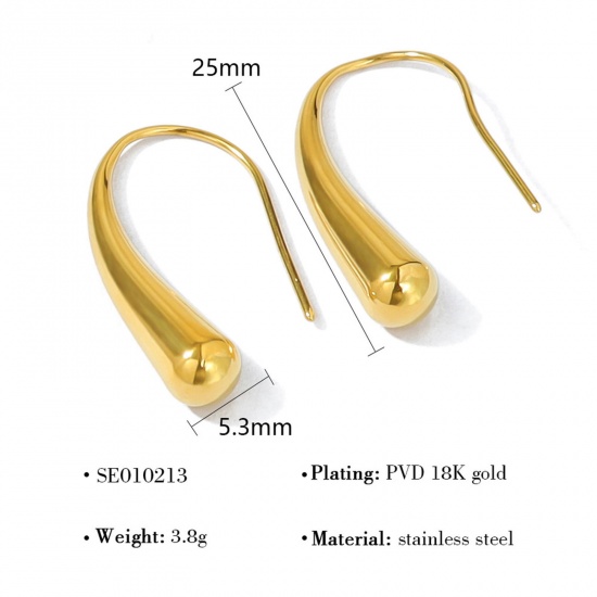 Immagine di 1 Paio Placcatura Sottovuoto Ecologica Elegante Stile Ins 18K Vero Oro Placcato 304 Acciaio Inossidabile Goccia Liscio Orecchino Per Donne Festa 25mm x 5mm