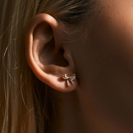 1 Paio Ecologico Dolce & Carino Stile Ins 18K Vero Oro Placcato Ottone + Zircone Cubico Cravatta a Farfalla Orecchini a Perno Per Donne Festa 1cm x 1cm