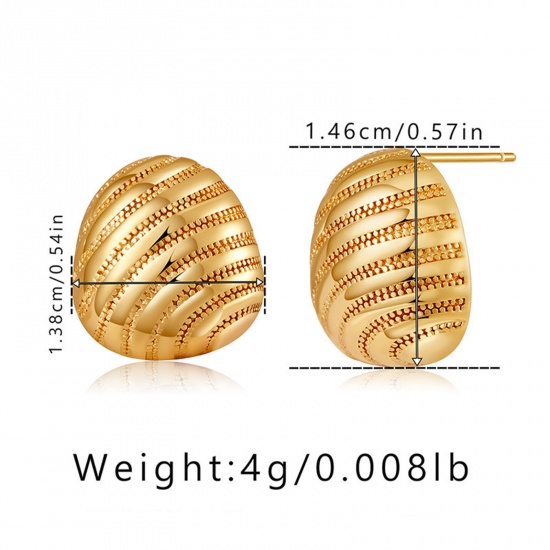 Immagine di 1 Paio Ecologico Semplice & Casual Retrò 18K Vero Oro Placcato Ottone Ovale Conchiglia Orecchini a Perno Per Donne Festa 1.5cm x 1.4cm