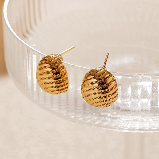 Immagine di 1 Paio Ecologico Semplice & Casual Retrò 18K Vero Oro Placcato Ottone Ovale Conchiglia Orecchini a Perno Per Donne Festa 1.5cm x 1.4cm