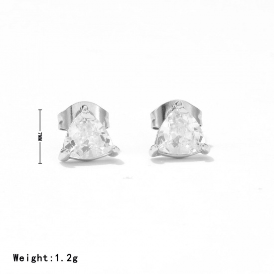 Bild von 1 Paar Umweltfreundlich Exquisit Monatsstein Echt Platin plattiert Transparent 304 Edelstahl & Strass Dreieck Ohrring Ohrstecker Für Frauen Geburtstag 7mm x 7mm