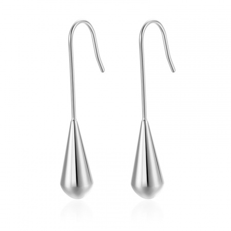 Imagen de Sencillo Elegante Pendientes Al Por Mayor, Panícula Gota Tono de Plata 304 Acero Inoxidable, Mujeres Respetuoso del Medio Ambiente Regalo Suministro de Joyería, 33mm x 6mm, 1 Par