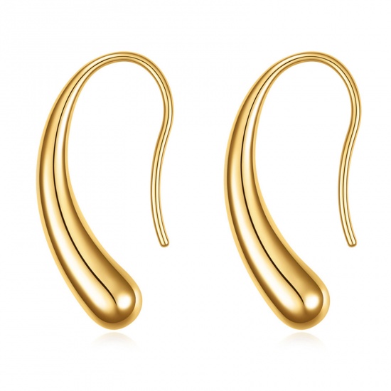 Immagine di 1 Paio Placcatura Sottovuoto Elegante Semplice Placcato Oro 14K 304 Acciaio Inossidabile Curva Goccia Liscio Orecchino Per Donne Festa 23mm x 12mm