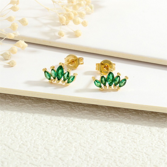 Immagine di 1 Paio Ecologico Elegante Squisito Placcato Oro 18K Verde Ottone + Zircone Cubico Olive Corona Orecchini a Perno Per Donne Compleanno 10mm x 6mm