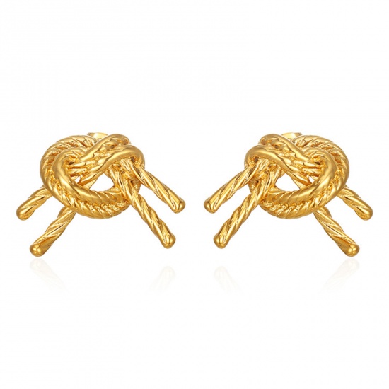 Picture of 1 Pair Vacuum Plating Simple & Casual Retro 18K Gold Plated 304 Stainless Steel Knot Ear Post Stud Earrings For Women Party 29mm x 20mm