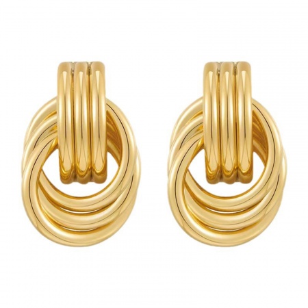 Image de Boucles d'Oreilles Puces En Gros Plaqué Or 18K en Laiton, Élégant Simple & Décontracté Nœud Cercles aux Femmes Respectueux de la Nature Cadeau Fournitures de Bijoux 2cm, 1 Paire