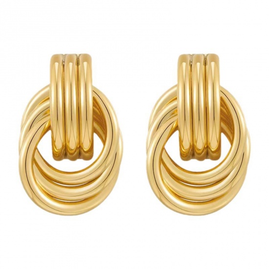 Immagine di 1 Paio Ecologico Semplice & Casual Elegante Placcato Oro 18K Ottone Nodo Circolo Orecchini a Perno Per Donne Festa 2cm