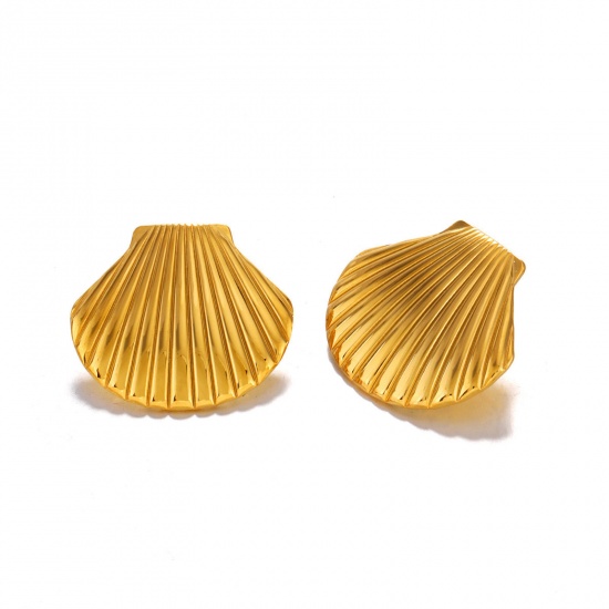 Immagine di 1 Paio Placcatura Sottovuoto Elegante Gioielli Oceanici Placcato Oro 18K 304 Acciaio Inossidabile Conchiglia Orecchino Per Donne Festa 3.2cm x 2.9cm