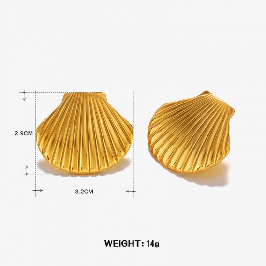 Immagine di 1 Paio Placcatura Sottovuoto Elegante Gioielli Oceanici Placcato Oro 18K 304 Acciaio Inossidabile Conchiglia Orecchino Per Donne Festa 3.2cm x 2.9cm