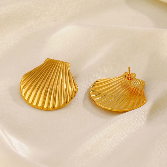 Immagine di 1 Paio Placcatura Sottovuoto Elegante Gioielli Oceanici Placcato Oro 18K 304 Acciaio Inossidabile Conchiglia Orecchino Per Donne Festa 3.2cm x 2.9cm