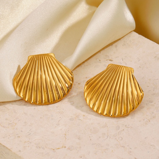 Immagine di 1 Paio Placcatura Sottovuoto Elegante Gioielli Oceanici Placcato Oro 18K 304 Acciaio Inossidabile Conchiglia Orecchino Per Donne Festa 3.2cm x 2.9cm