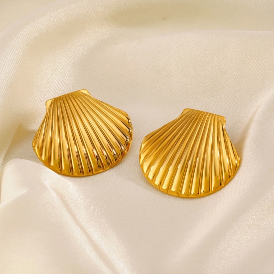 Immagine di 1 Paio Placcatura Sottovuoto Elegante Gioielli Oceanici Placcato Oro 18K 304 Acciaio Inossidabile Conchiglia Orecchino Per Donne Festa 3.2cm x 2.9cm