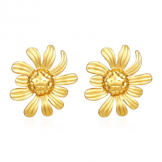 Image de 1 Paire Placage sous Vide Sucré & Mignon Boucles d'Oreilles Puces Élégant en 304 Acier Inoxydable Marguerite Plaqué Or 18K Fête Pour Femmes 27mm x 24mm