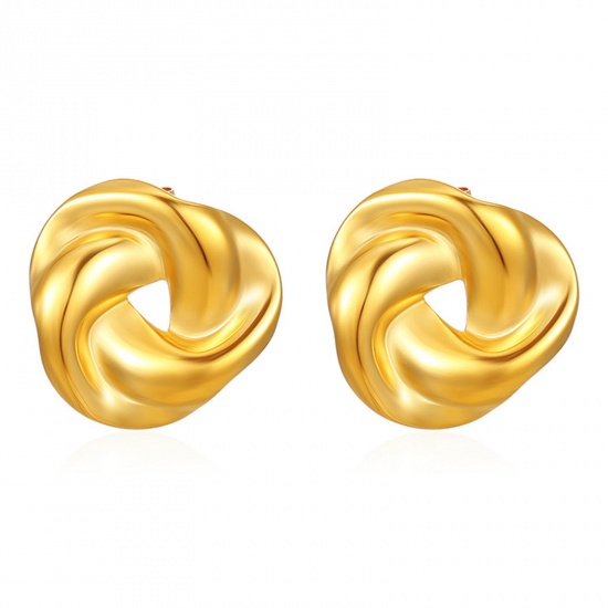 Immagine di 1 Paio Placcatura Sottovuoto Semplice & Casual Stile Ins Placcato Oro 18K 304 Acciaio Inossidabile Nodo Orecchini a Perno Per Donne Festa 24mm x 23mm