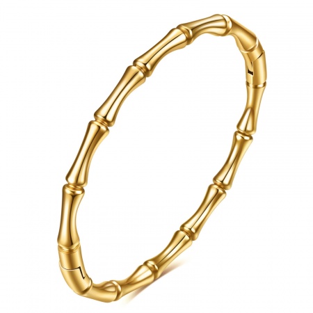 Picture of Wholesale Bamboo-shaped Smooth Blank 304 Stainless Steel Bangles Bracelets, 18K Gold Plated Vacuum Plating, Women's Simple Simple & Casual Gift Jewelry Supply, 5.7cm Dia., 1 Piece