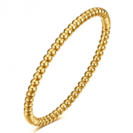 Immagine di 1 Pz Placcatura Sottovuoto Semplice & Casual Semplice Placcato Oro 18K 304 Acciaio Inossidabile Palla Liscio Braccialetto Per Donne Festa della Donna 6cm Dia.