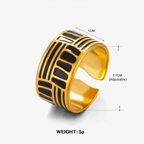 Picture of 1 Piece Vacuum Plating Stylish Retro 18K Gold Plated 304 Stainless Steel Open Geometric Enamel Rings Unisex Party 17mm(US Size 6.5)