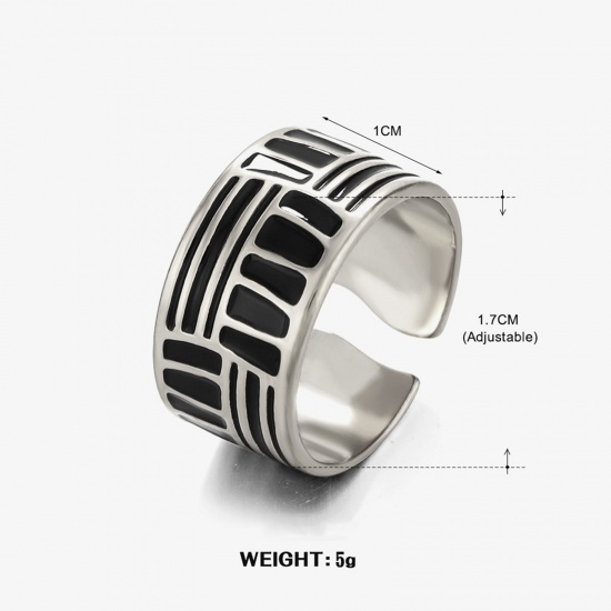 Picture of 1 Piece Eco-friendly Stylish Retro Silver Tone 304 Stainless Steel Open Geometric Enamel Rings Unisex Party 17mm(US Size 6.5)