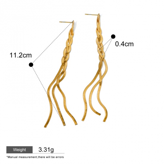 Picture of 1 Pair Eco-friendly Vacuum Plating Simple & Casual Ins Style 18K Real Gold Plated 304 Stainless Steel Braided Tassel Earrings For Women Party 11.2cm x 0.4cm