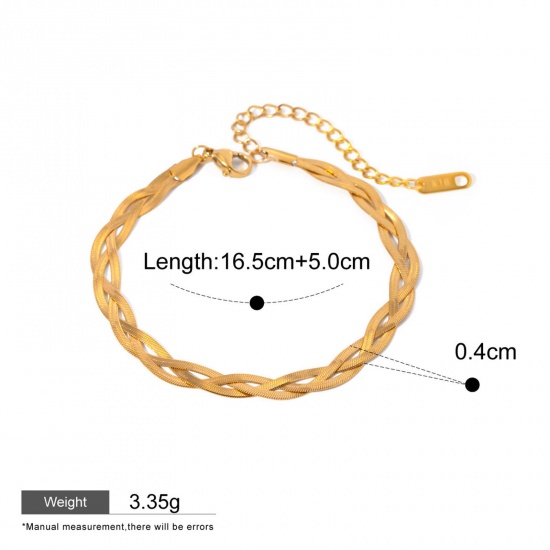 Immagine di 1 Pz Placcatura Sottovuoto Ecologica Semplice & Casual Stile Ins 18K Vero Oro Placcato 304 Acciaio Inossidabile Catena di Serpente Intrecciata Intrecciata Intrecciato Braccialetti Per Donne 16cm Lunghezza