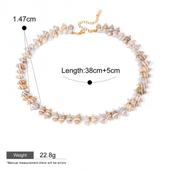 Picture of 1 Piece Hypoallergenic Natural Pastoral Beach 18K Real Gold Plated Khaki 304 Stainless Steel & Shell Shell Pendant Necklace For Women Party 38cm(15") long