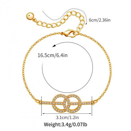 Immagine di 1 Pz Ecologico Elegante Squisito 18K Vero Oro Placcato Ottone & Strass Cavo Catena Anello Micro Spianare Braccialetti Per Donne Festa 16cm Lunghezza