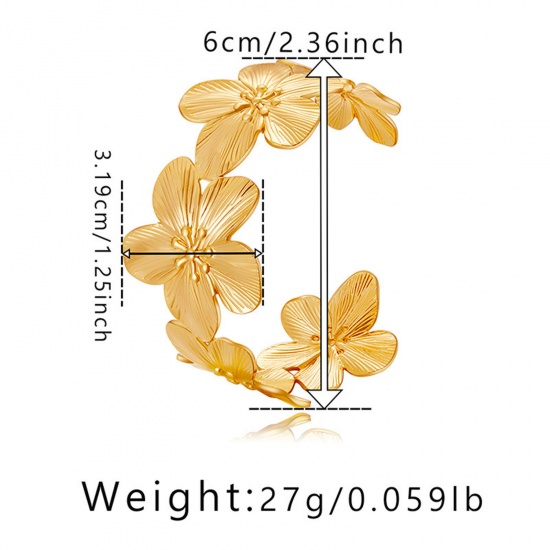 Picture of 1 Piece Eco-friendly Stylish Retro 18K Real Gold Plated Brass Flower Metal Strips For DIY Cuff Bracelet Bangle Making Jewelry Findings For Women Party 6cm Dia.