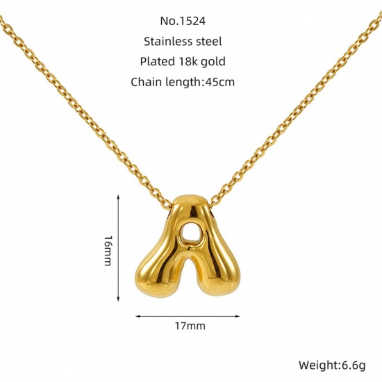 Image de 1 Pièce Collier à Pendentif Chaîne Maille Forçat Mignon en 304 Acier Inoxydable Placage sous Vide Hip Hop Plaqué Or 18K Alphabet Majuscule Lettre Initiale Mots" A " Creux Unisexe 45cm long
