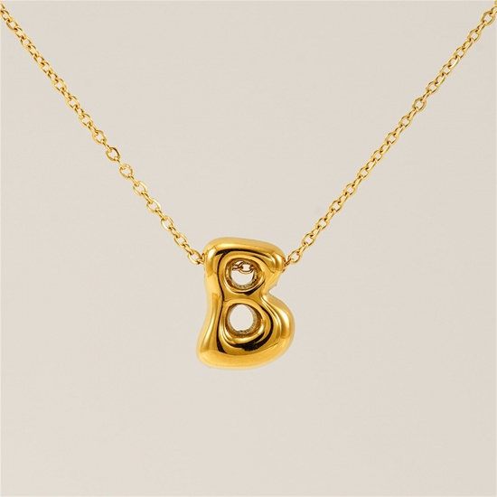 Image de 1 Pièce Collier à Pendentif Chaîne Maille Forçat Mignon en 304 Acier Inoxydable Placage sous Vide Hip Hop Plaqué Or 18K Alphabet Majuscule Lettre Initiale Mots" B " Creux Unisexe 45cm long