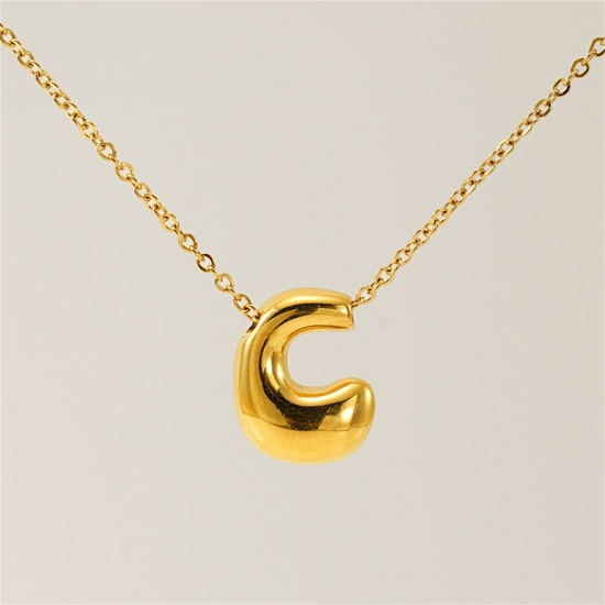 Image de 1 Pièce Collier à Pendentif Chaîne Maille Forçat Mignon en 304 Acier Inoxydable Placage sous Vide Hip Hop Plaqué Or 18K Alphabet Majuscule Lettre Initiale Mots" C " Creux Unisexe 45cm long