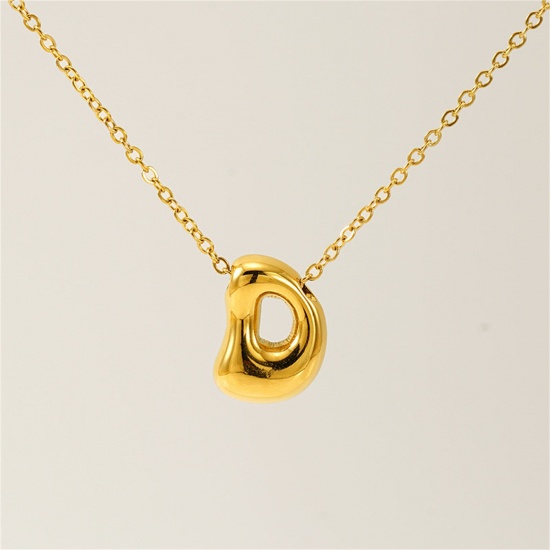 Image de 1 Pièce Collier à Pendentif Chaîne Maille Forçat Mignon en 304 Acier Inoxydable Placage sous Vide Hip Hop Plaqué Or 18K Alphabet Majuscule Lettre Initiale Mots" D " Creux Unisexe 45cm long