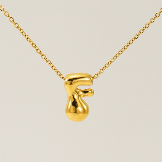 Image de 1 Pièce Collier à Pendentif Chaîne Maille Forçat Mignon en 304 Acier Inoxydable Placage sous Vide Hip Hop Plaqué Or 18K Alphabet Majuscule Lettre Initiale Mots" F " Creux Unisexe 45cm long
