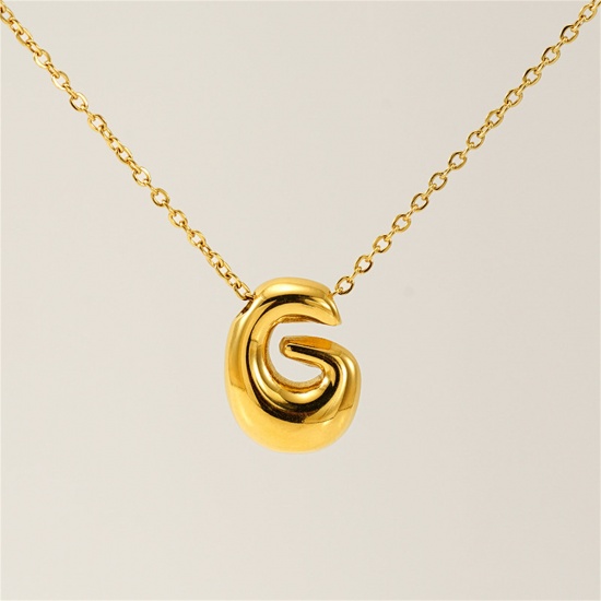 Image de 1 Pièce Collier à Pendentif Chaîne Maille Forçat Mignon en 304 Acier Inoxydable Placage sous Vide Hip Hop Plaqué Or 18K Alphabet Majuscule Lettre Initiale Mots" G " Creux Unisexe 45cm long