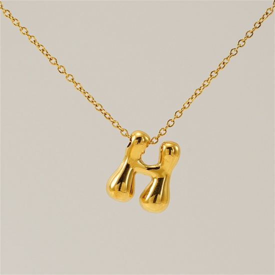 Image de 1 Pièce Collier à Pendentif Chaîne Maille Forçat Mignon en 304 Acier Inoxydable Placage sous Vide Hip Hop Plaqué Or 18K Alphabet Majuscule Lettre Initiale Mots" H " Creux Unisexe 45cm long